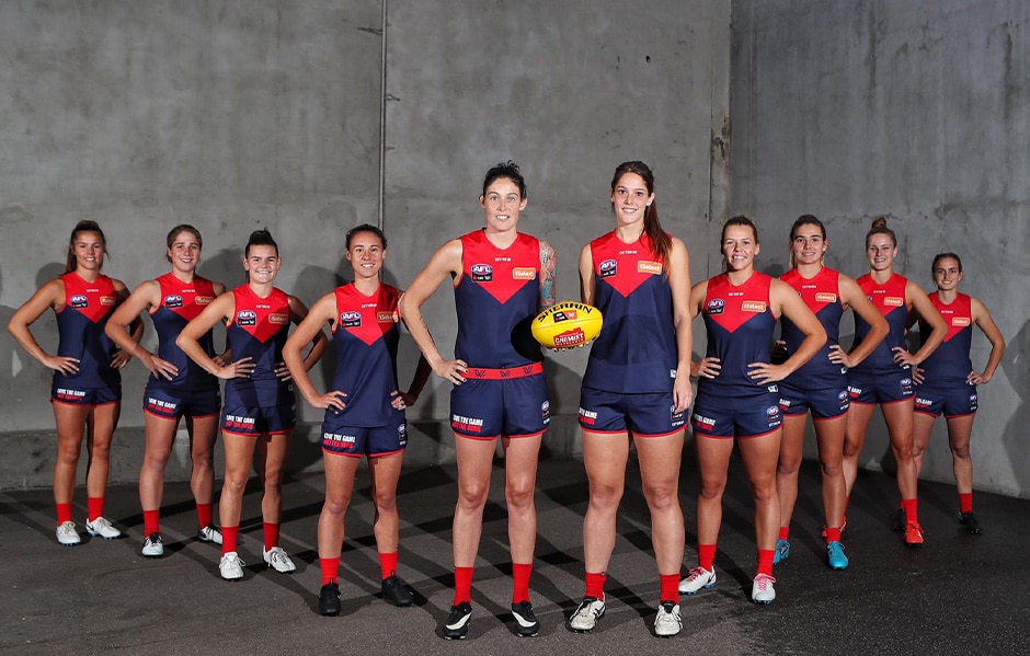190409_AFLW_940.jpg Kate Hore, Katherine Smith, Lily Mithen, Aliesha Newman, Tegan Cunningham, Lauren Pearce, Maddi Gay, Maddy Guerin, Sarah Lampard and Chantel Emonson are among Melbourne's re-signings. (Photo: Matt Goodrope) - AFLW